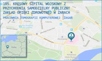 PRACOWNIA TOMOGRAFII KOMPUTEROWEJ - 105. KRESOWY SZPITAL WOJSKOWY Z PRZYCHODNIĄ SAMODZIELNY PUBLICZNY ZAKŁAD OPIEKI ZDROWOTNEJ W ŻARACH - UL. ŻELAZNA 1A,  ŻAGAŃ
