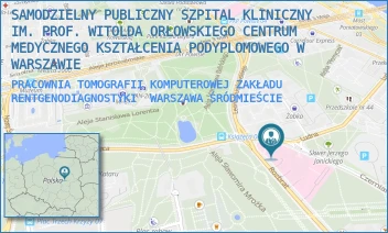PRACOWNIA TOMOGRAFII KOMPUTEROWEJ ZAKŁADU RENTGENODIAGNOSTYKI - SAMODZIELNY PUBLICZNY SZPITAL KLINICZNY IM. PROF. WITOLDA ORŁOWSKIEGO CENTRUM MEDYCZNEGO KSZTAŁCENIA PODYPLOMOWEGO W WARSZAWIE - CZERNIAKOWSKA 231,  WARSZAWA ŚRÓDMIEŚCIE